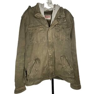 Levi's Men's Military Utility Jacket Hooded Coat Olive Green Cargo thrashed barn